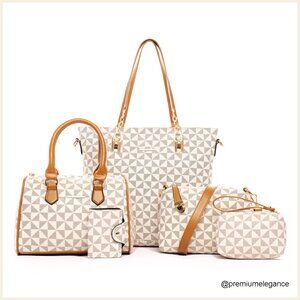 Large Faux Leather Tote Satchel Shoulder Bag Set with Multiple Compartments